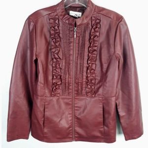 Susan Graver Faux leather jacket maroon/rose xxs
